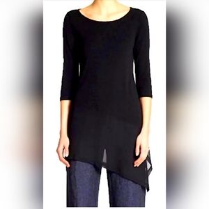 Eileen Fisher Black Silk Asymmetrical 3/4 Sleeve Tunic